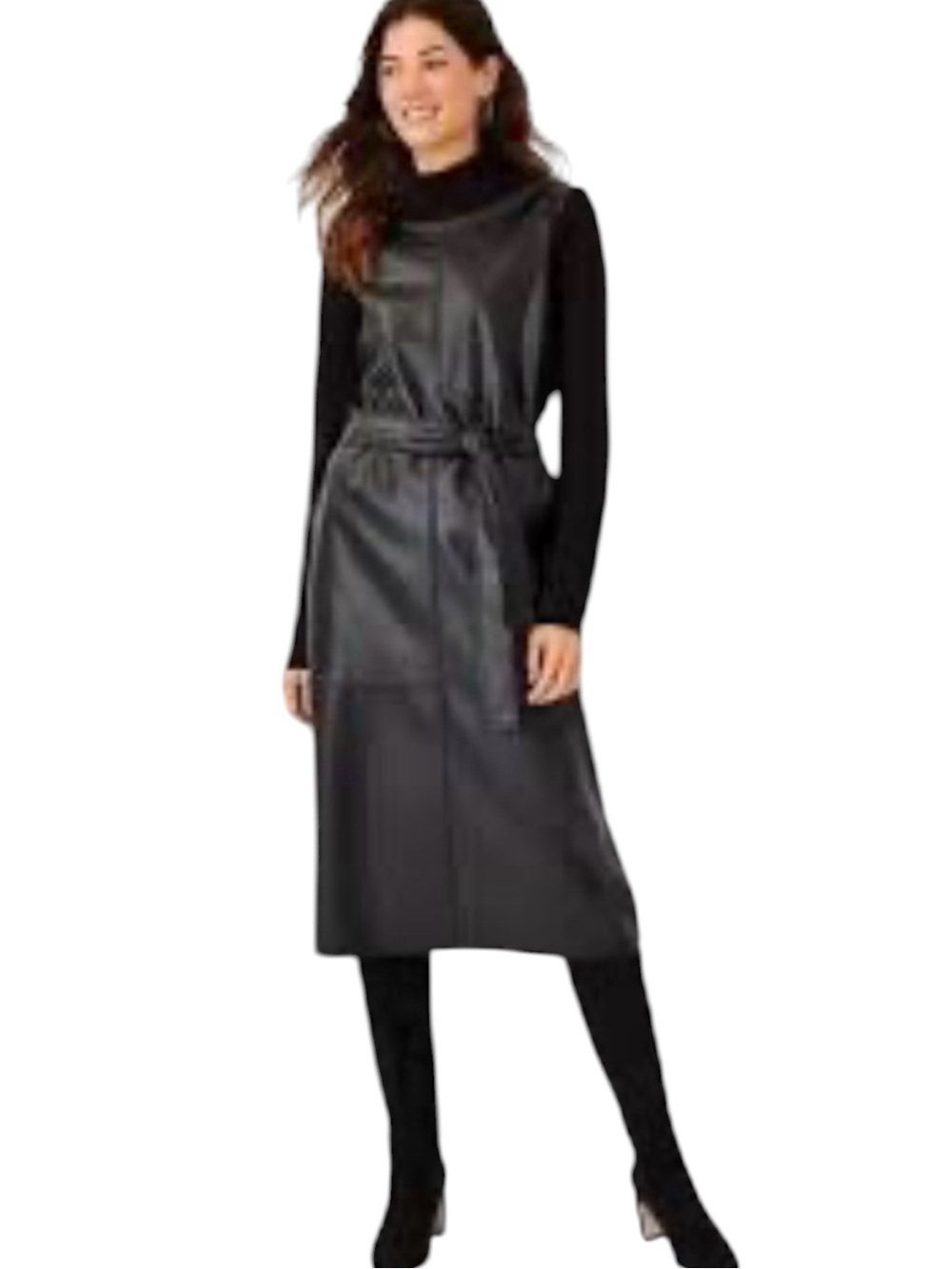 Ann Taylor Black Faux Leather & Knit Midi Dress Size Medium